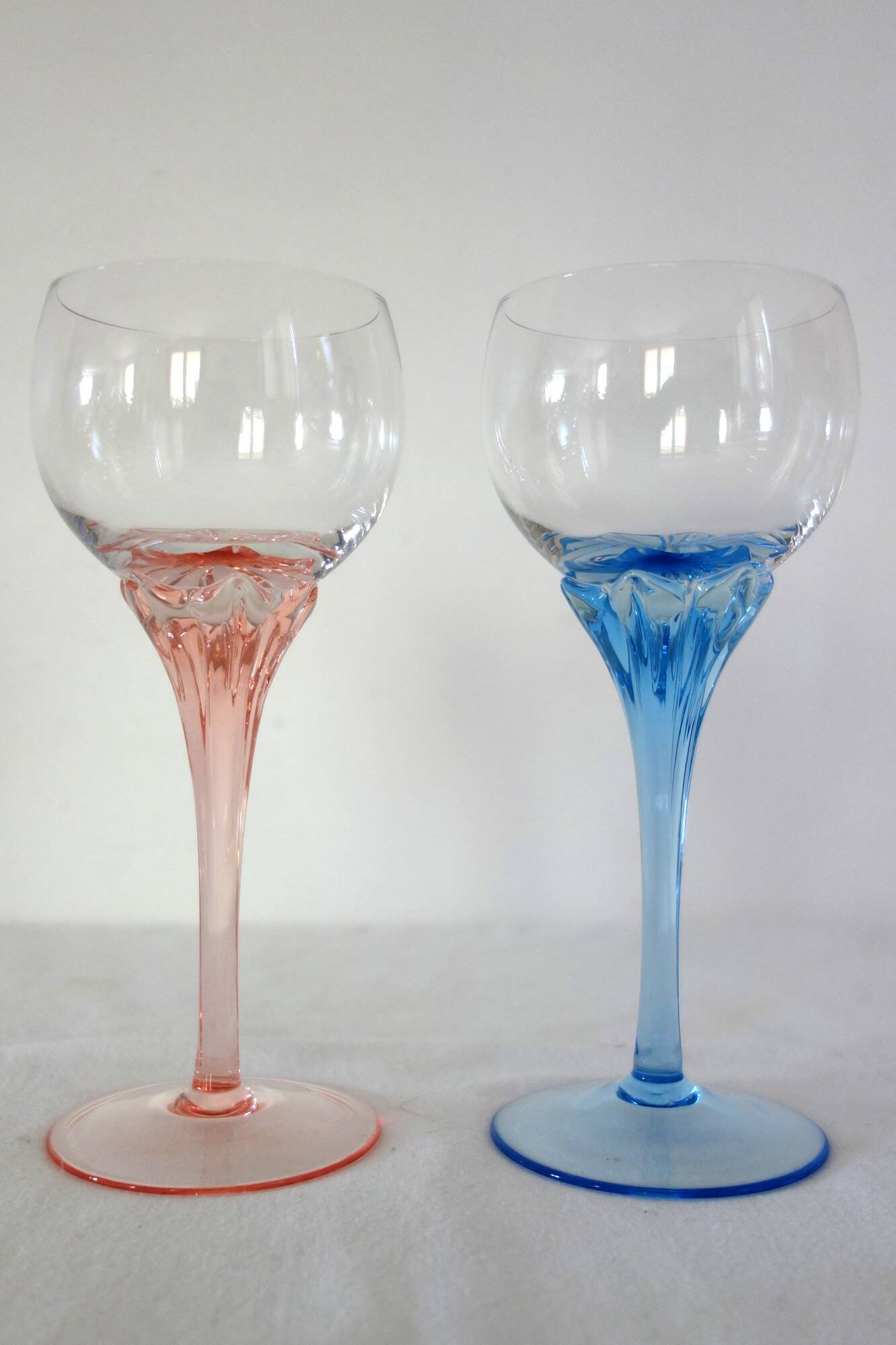 6 colorful vintage crystal wine glasses