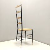 Pair of Vintage Brass and Metal Chiavarine Chairs with Yellow Fabric, Italy