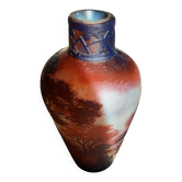 Art Nouveau vase in multi-layered glass, acid-etched - Signed De Vez