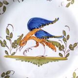 Moustiers earthenware decorative plate with bird