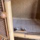 Bookcase, cannage in 3 modules and smoked glass trays - 70s