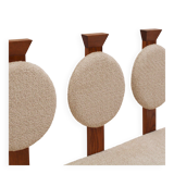 Contemporary Wooden Bench with Triple Circular Backrest Bouclé Upholstery, Italy