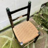 Chaise Italienne Vintage Laquée Noire Corde Tressée