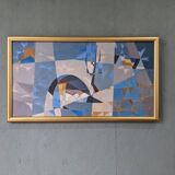 1955 mid-century modern swedish "sea bridge" vintage abstract oil painting, framed