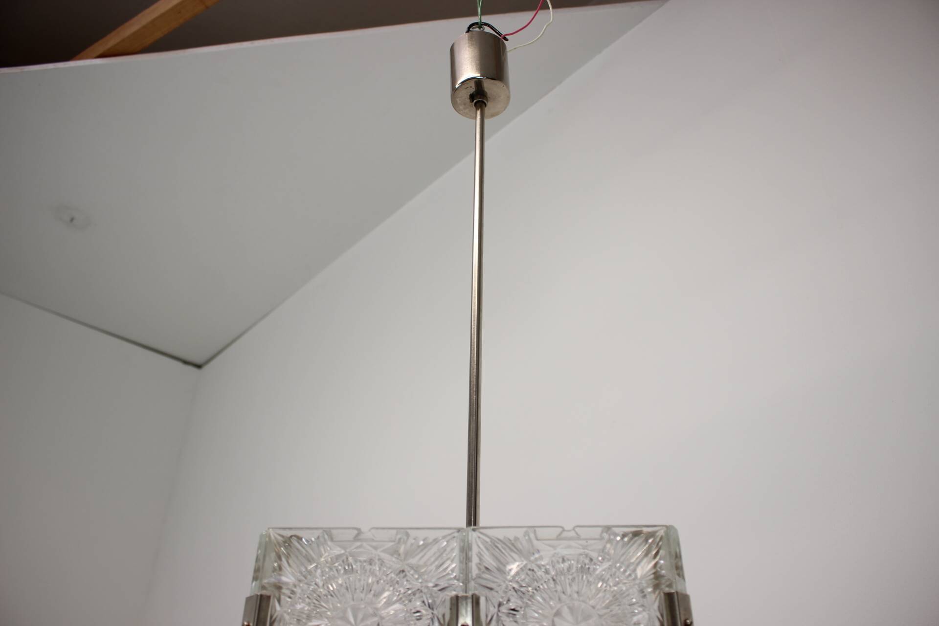 Mid-Century Square Clear Glass Pendant by Kamenicky Senov, 1960's