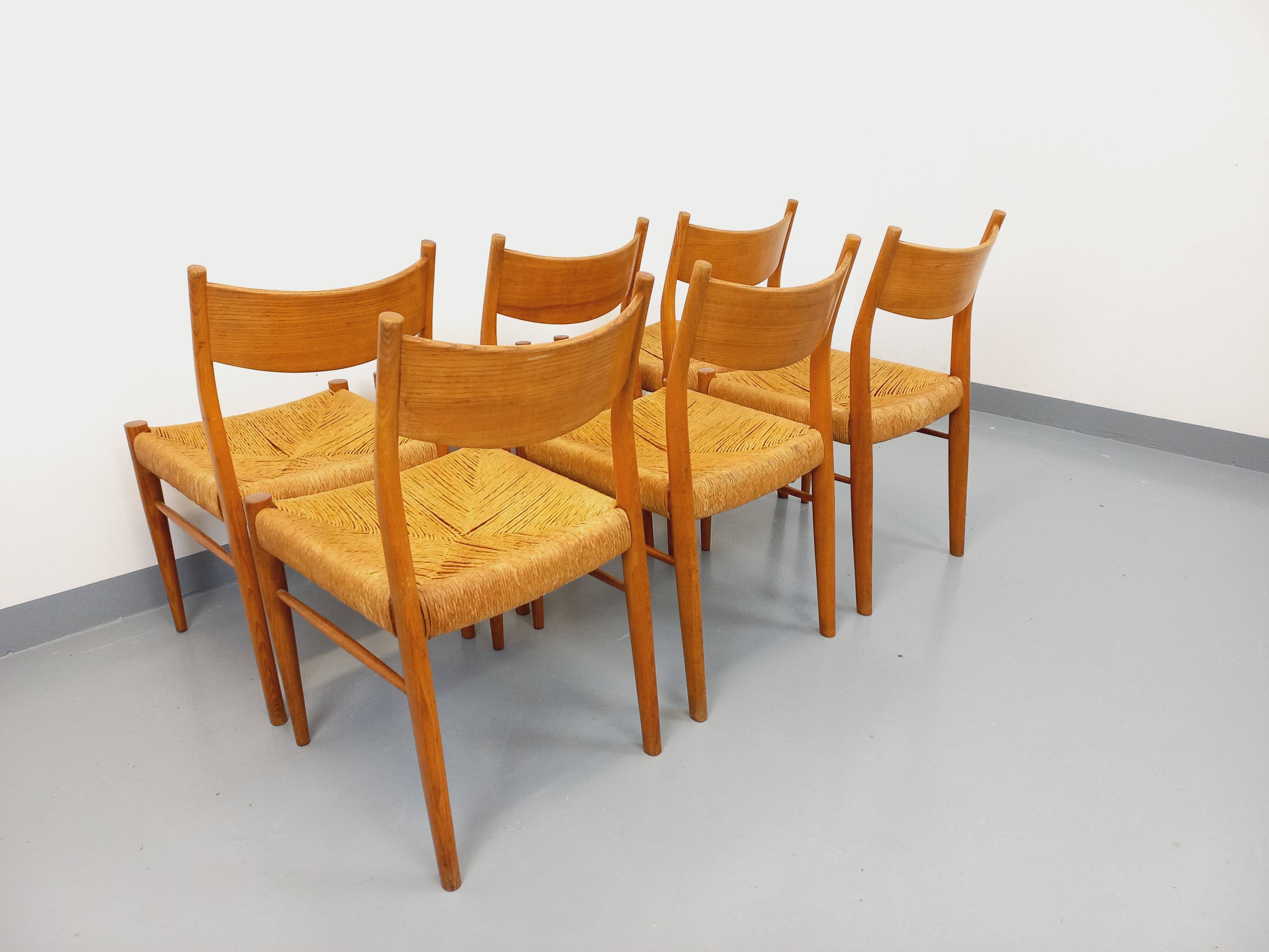 Set of 6 vintage teak Danish rope chairs Gessef Consorzio Sedie Friuli