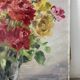 Bouquet of roses in a glass vase, oil on canvas signed