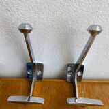 Set of four double hook coat racks in chromed metal