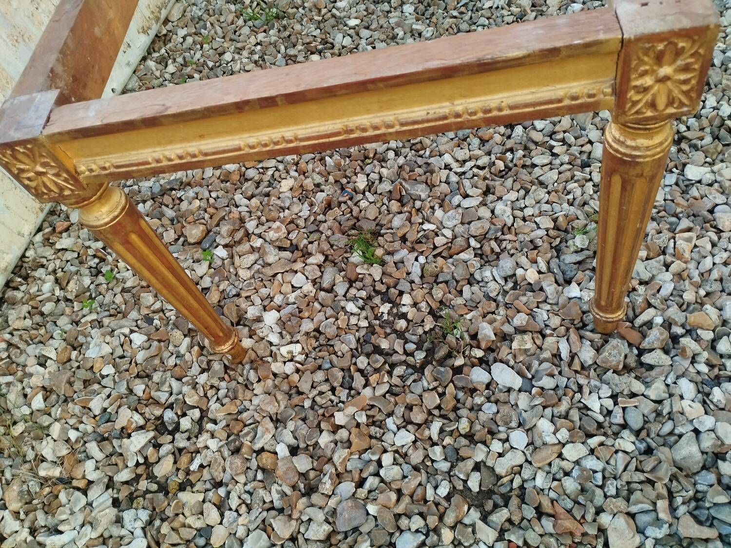 Louis XVI style coffee table in old gilded wood with marble top