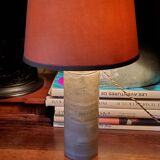 Designer lamp from the 70s in almond green onyx with original fabric shade