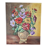 Tableau Huile sur Toile Nature morte fleurs de printemps Signé JP Collinet