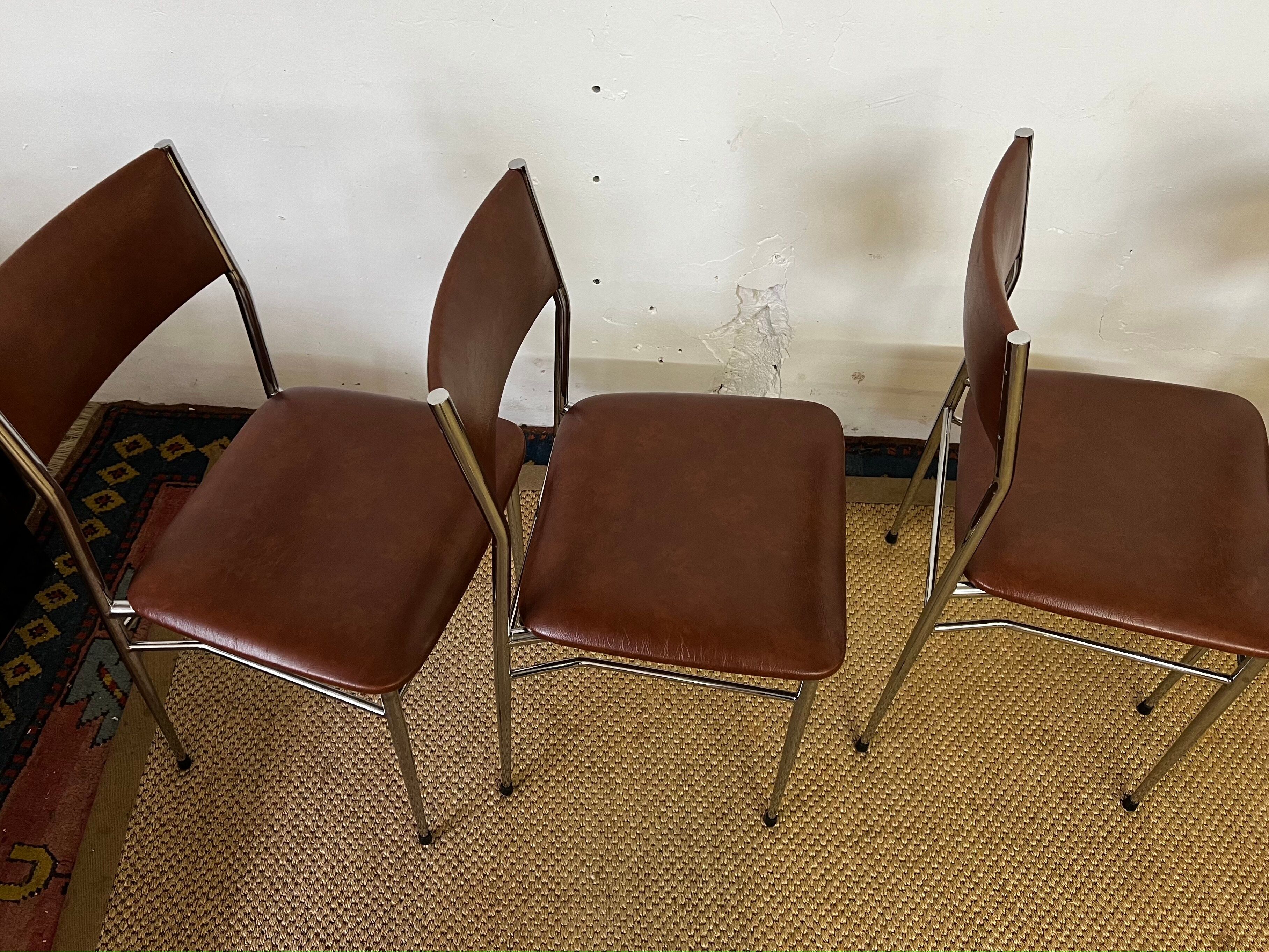 Set of 5 brown skaï chairs 1970