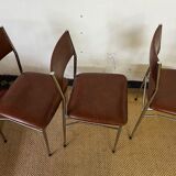 Set of 5 brown skaï chairs 1970
