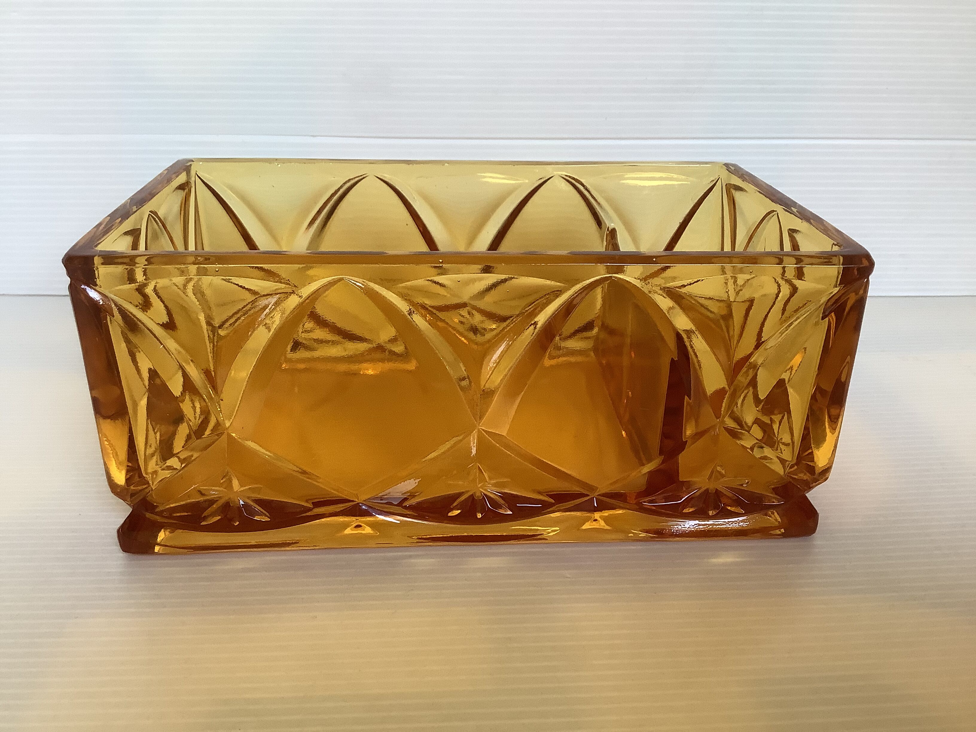 Old yellow thick glass desk organizer