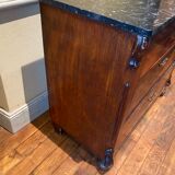 Chest of drawers 3 drawers in walnut top marble style Louis philippe