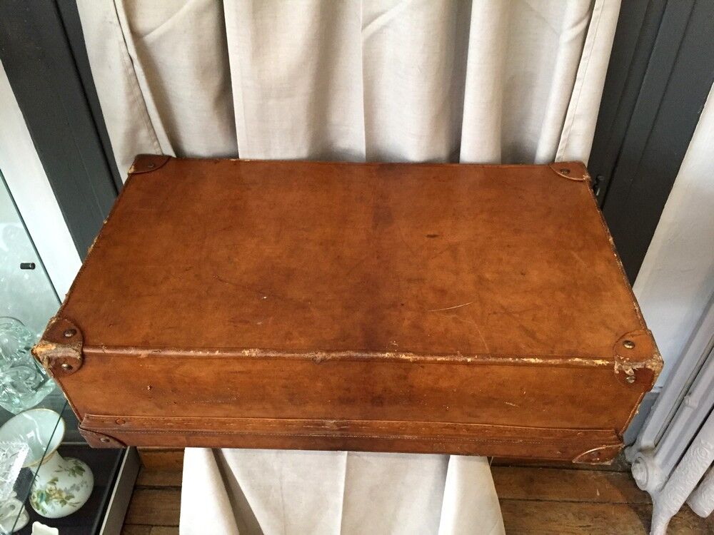 Vintage suitcase in indoor leather light khaki fabric