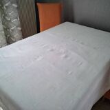 Antique white linen tablecloth monogrammed MC 1.68 X 1.70 m