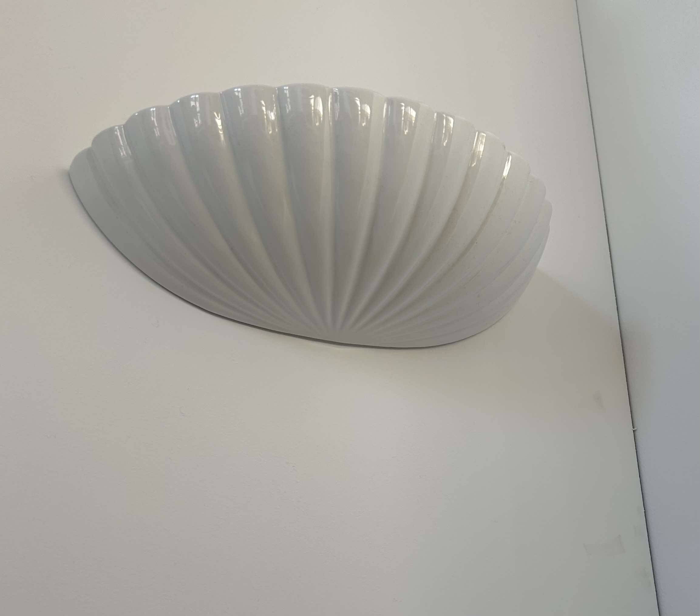 Pair of vintage shell wall lights, white porcelain, France 1970