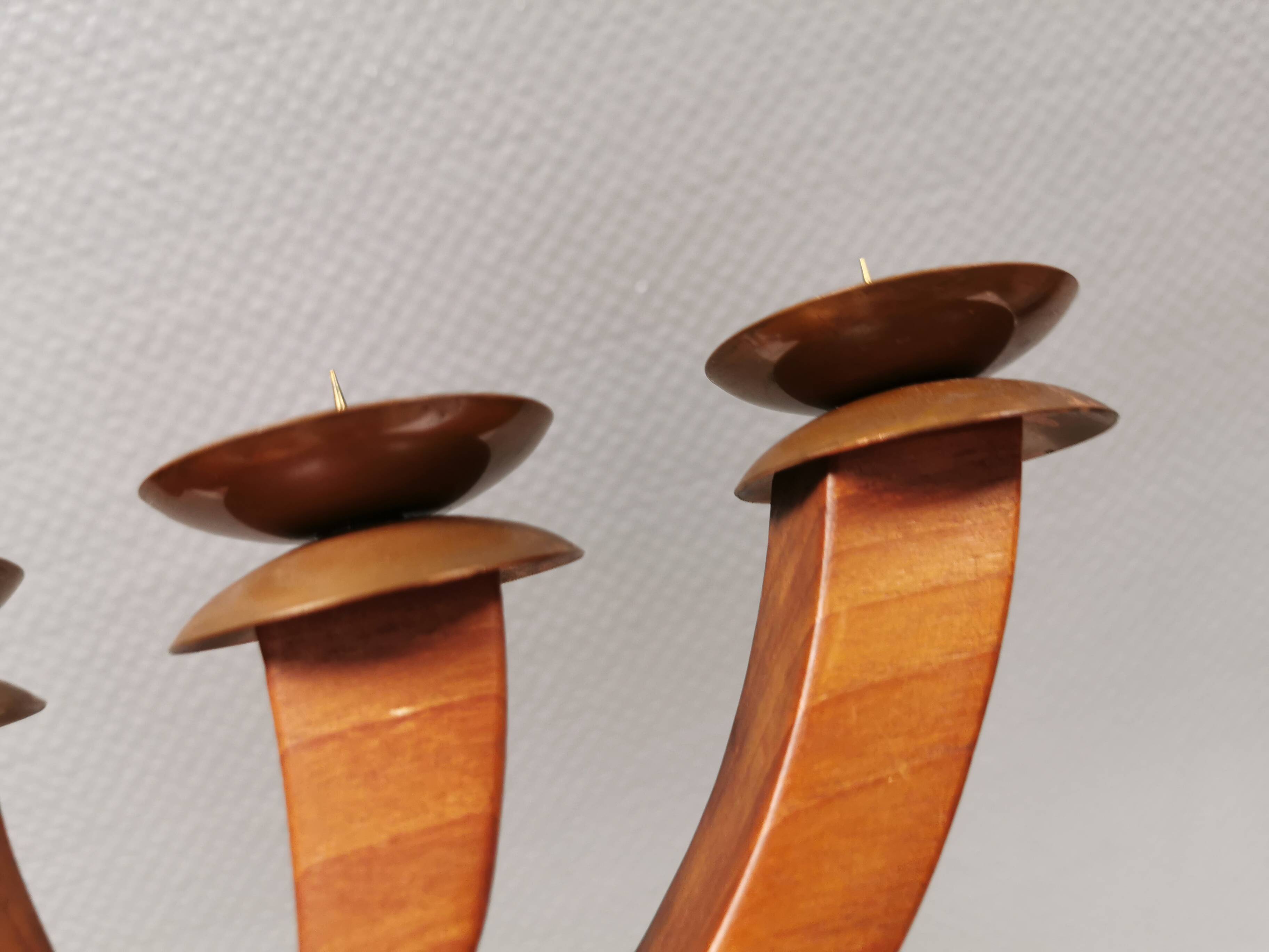 Candlestick/Advent candle holder, made of wood with 4 copper candle holders