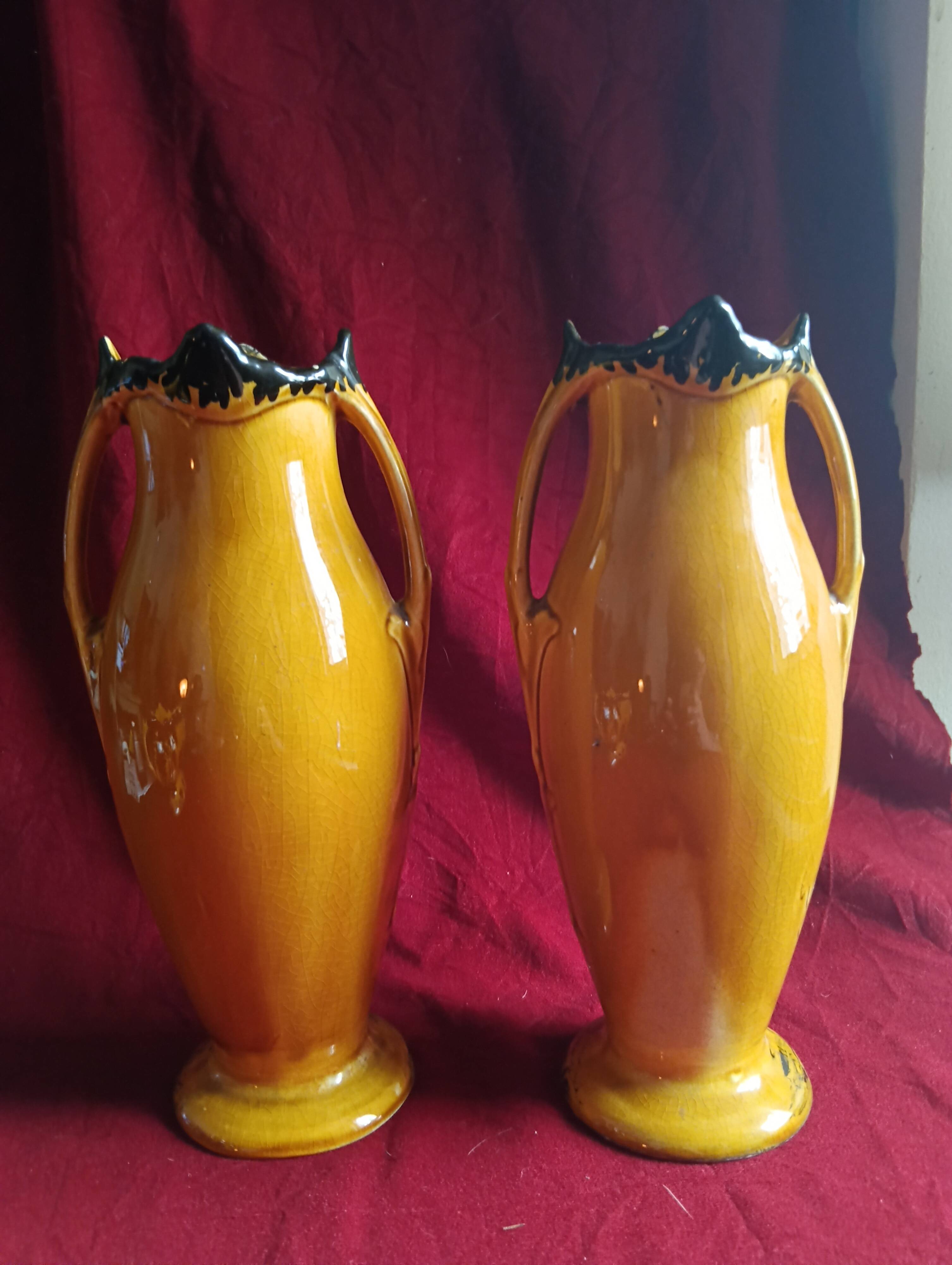 Art deco fireplace set in orchies faience (3 pieces)