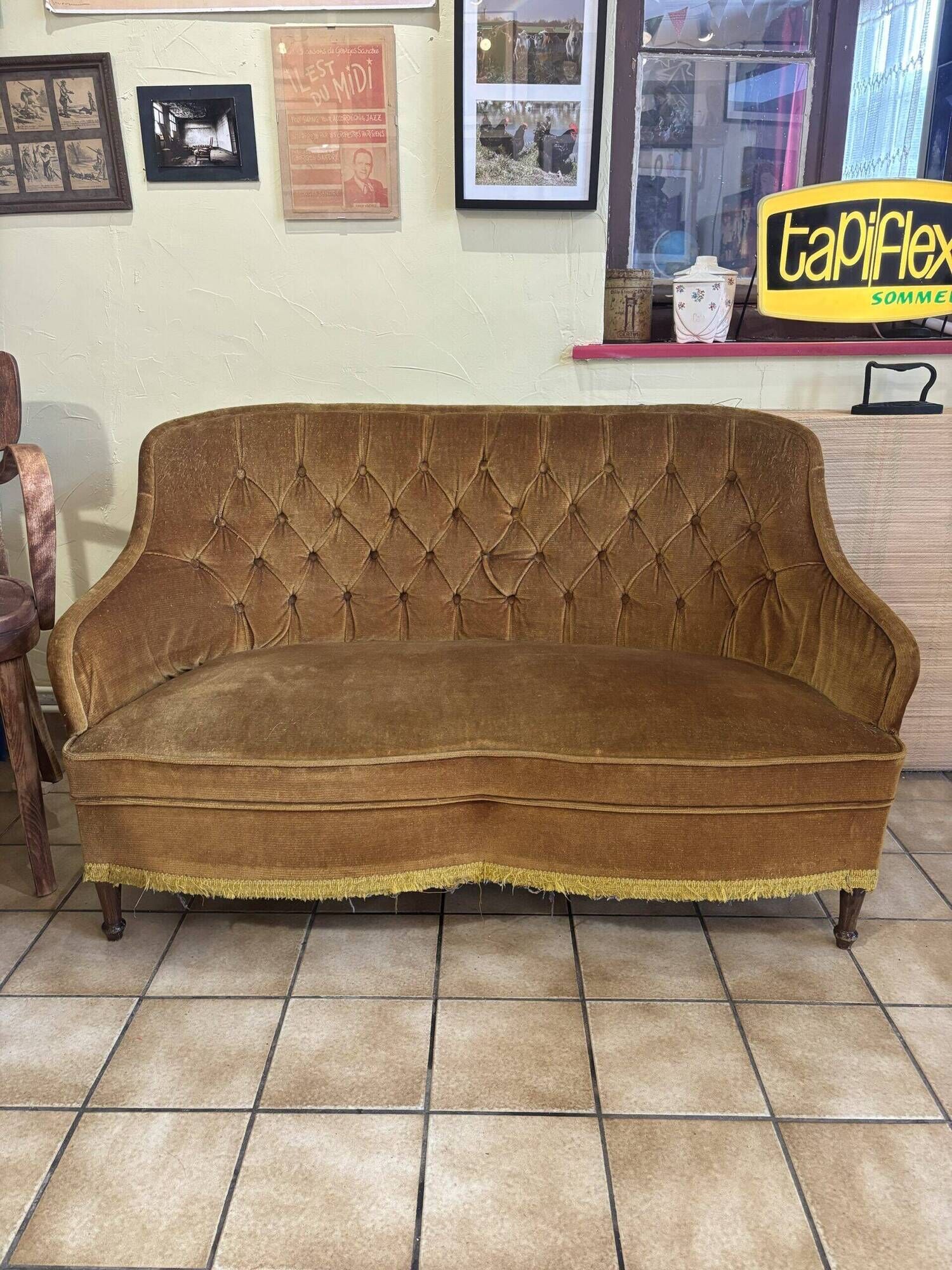 Mustard velvet toad stool bench