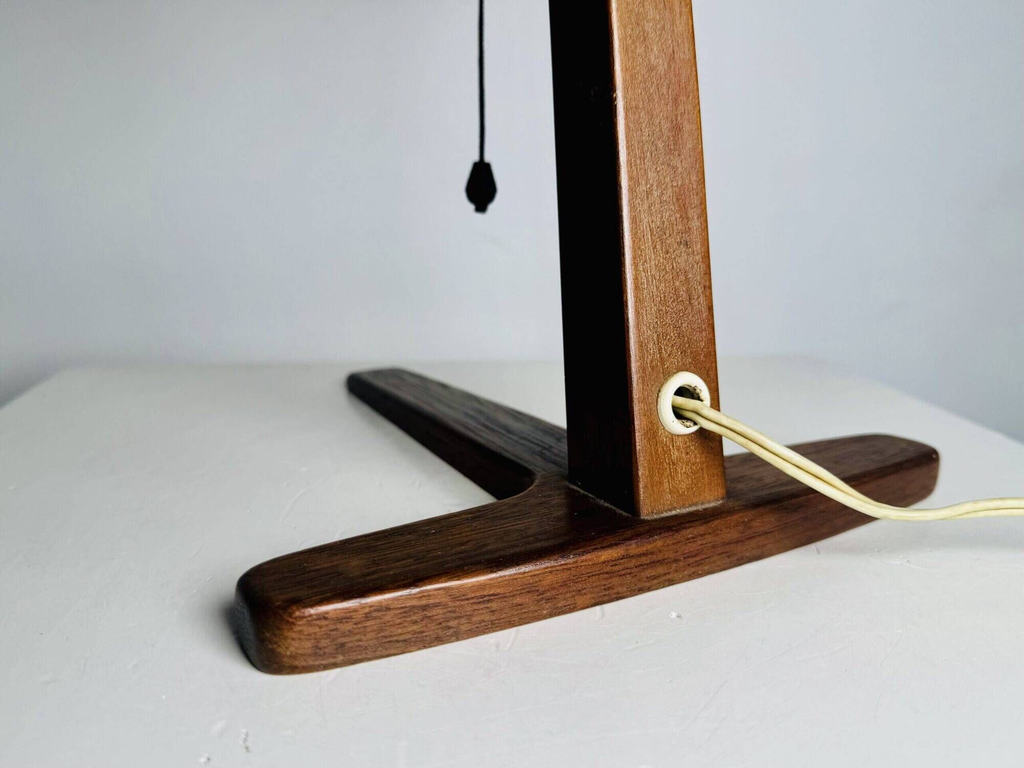 Hemp String & Teak Wood Table Lamp By Ib Fabiansen For Fog & Mørup, Denmark 1950S
