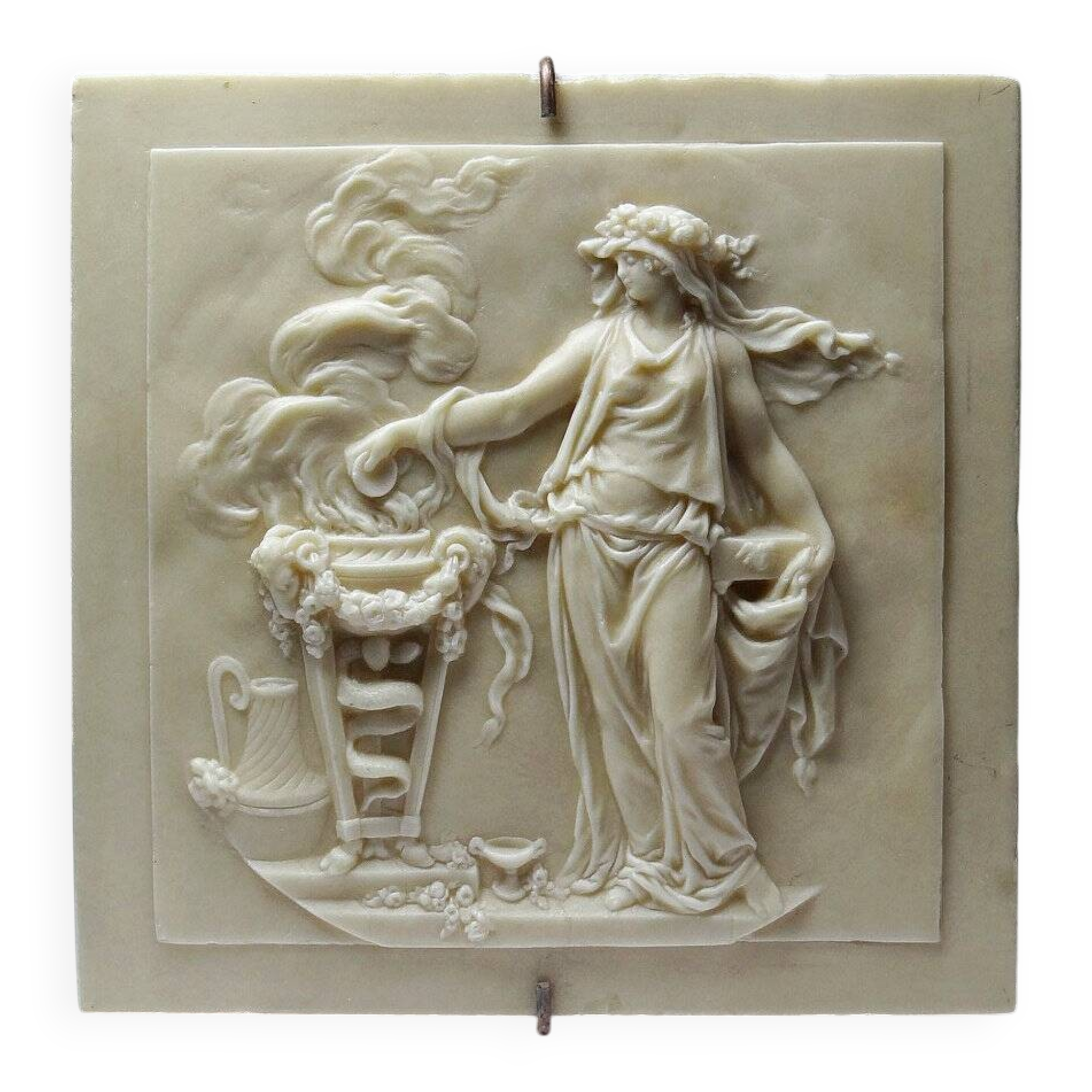 Small limestone bas-relief of petrifying fountains, antique scene, vintage