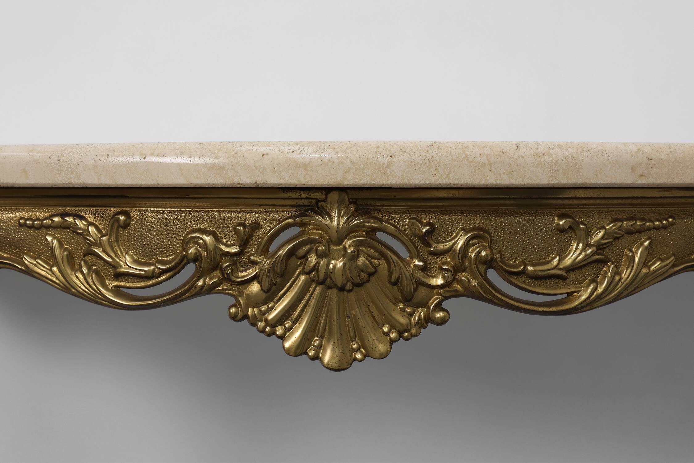 Copper Base and Travertine Top Louis XVI-Style Console Table, Italy