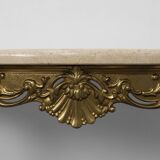 Copper Base and Travertine Top Louis XVI-Style Console Table, Italy