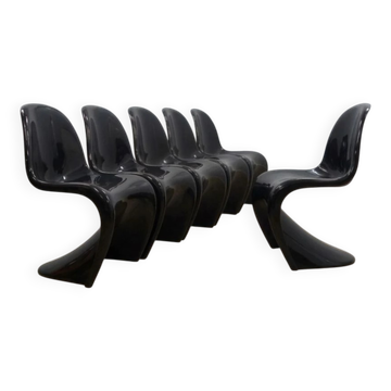 Set of 6 Original Vintage Black Panton Chairs by Verner Panton for Herman M