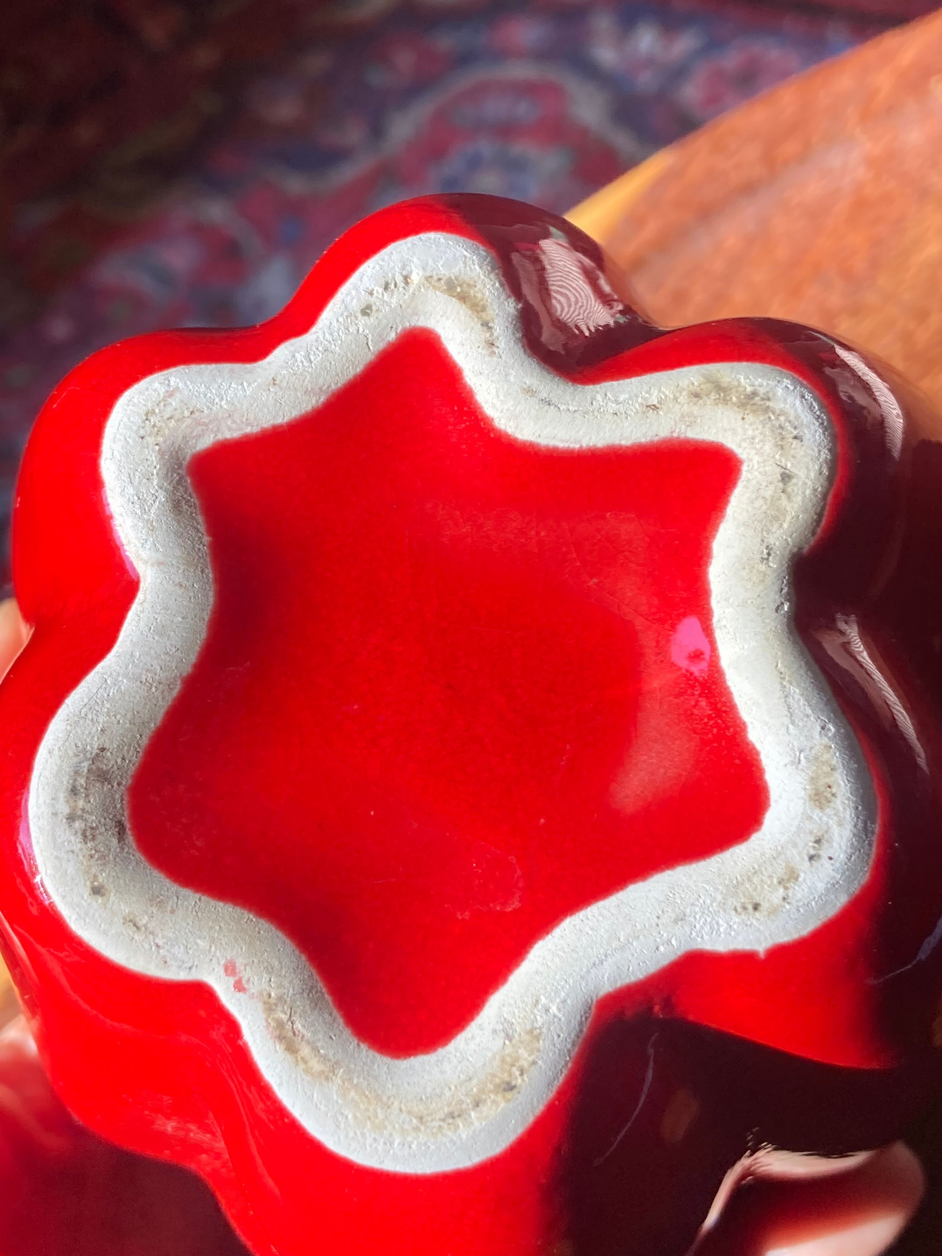 Vintage pepper slip / red and green ceramic covered pot / sugar bowl