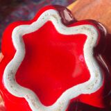 Vintage pepper slip / red and green ceramic covered pot / sugar bowl