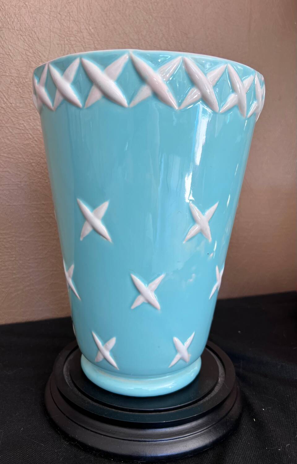 St Clément turquoise and white ceramic Art Deco vase