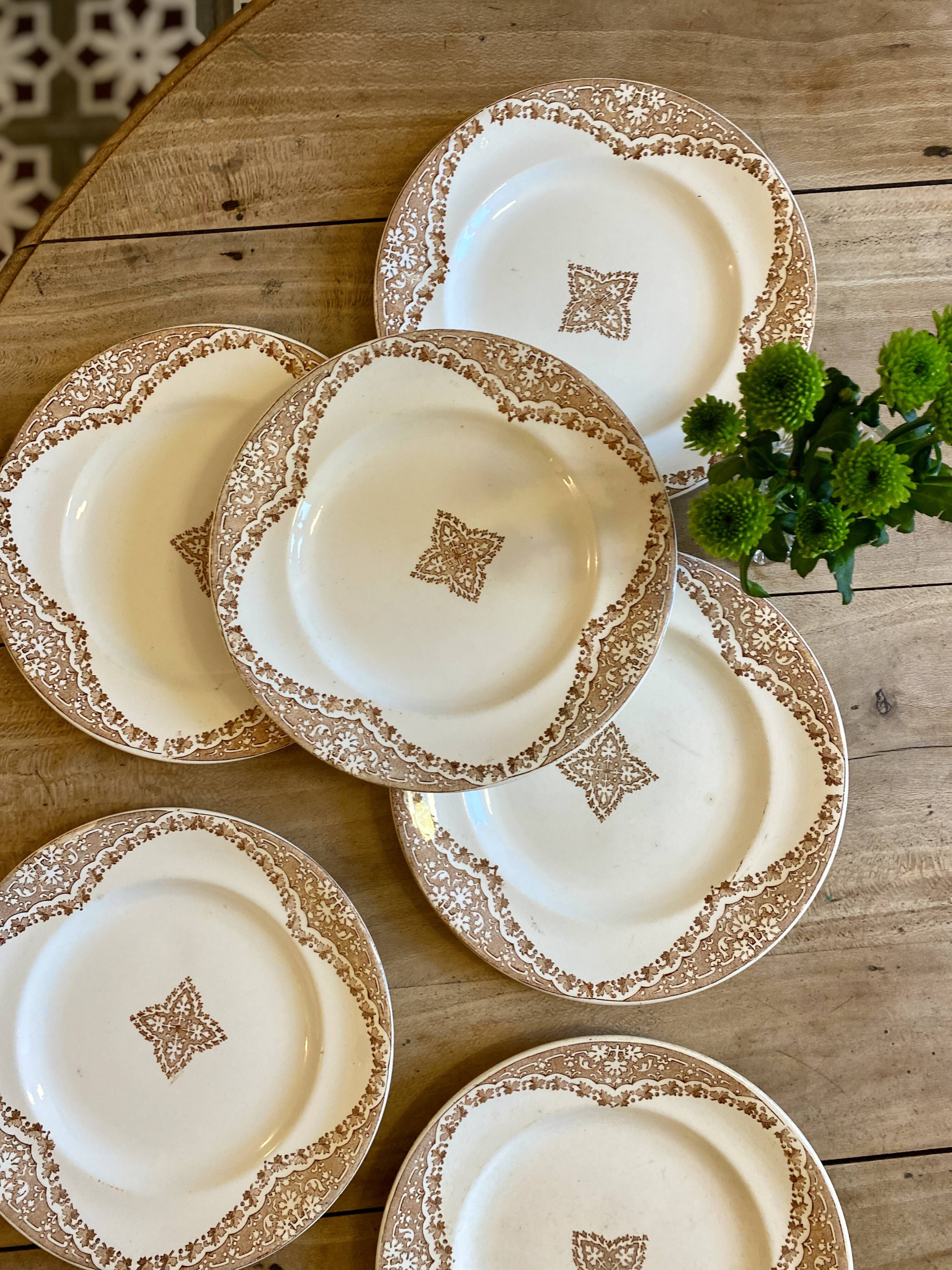 Set of 6 vintage flat ironstone plates, Andalous model from Longwy