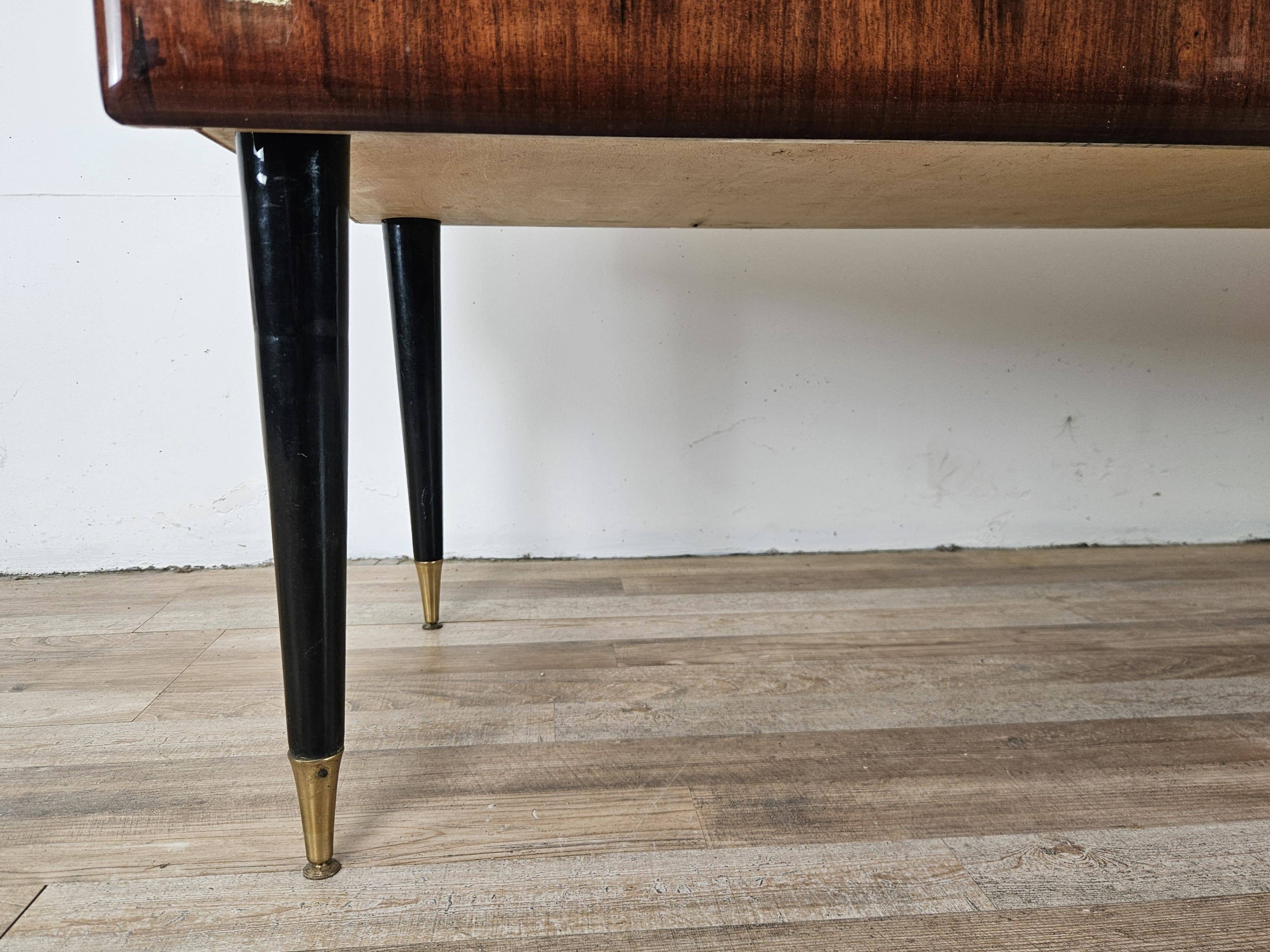Vintage six-drawer mahogany burl dresser with glass top