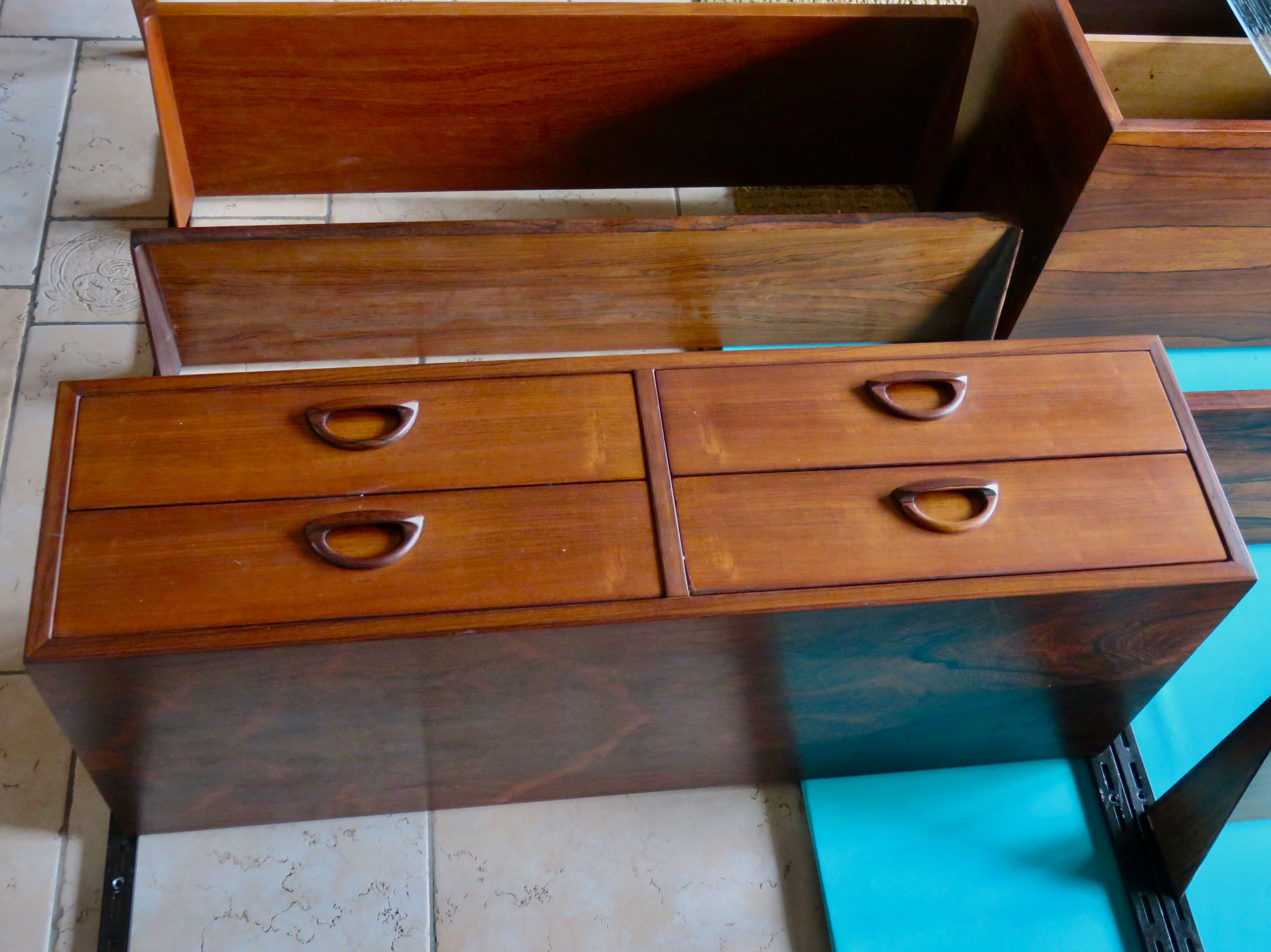 Rosewood bookcase with shelving and box system. Kai Kristensen, Denmark 1960