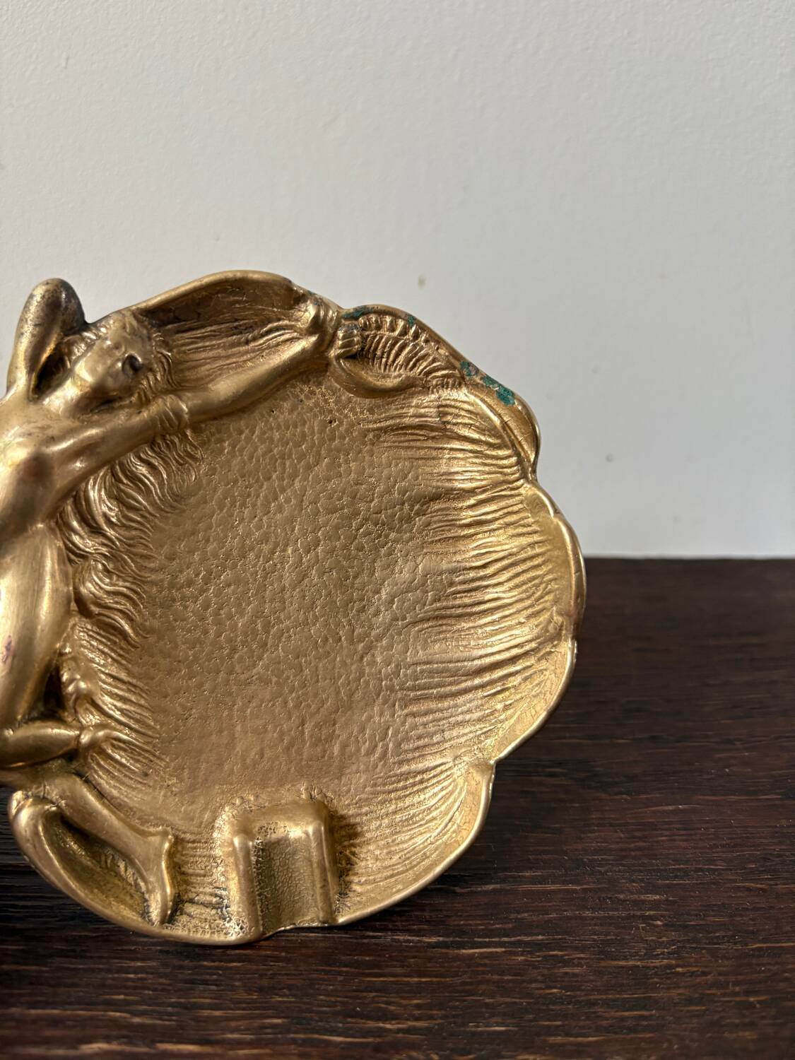 Art Nouveau bronze ashtray with a naked woman