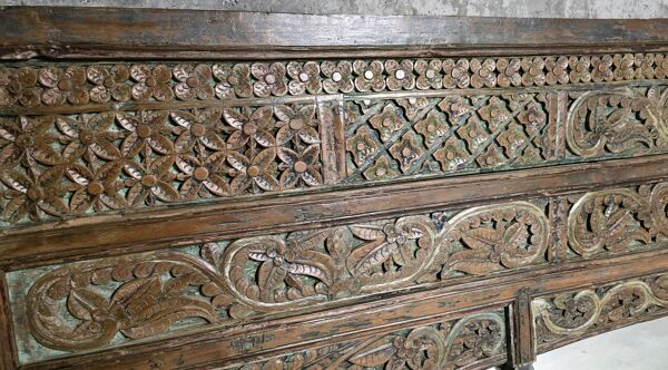 Grand miroir - tête de lit indien en bois sculpté