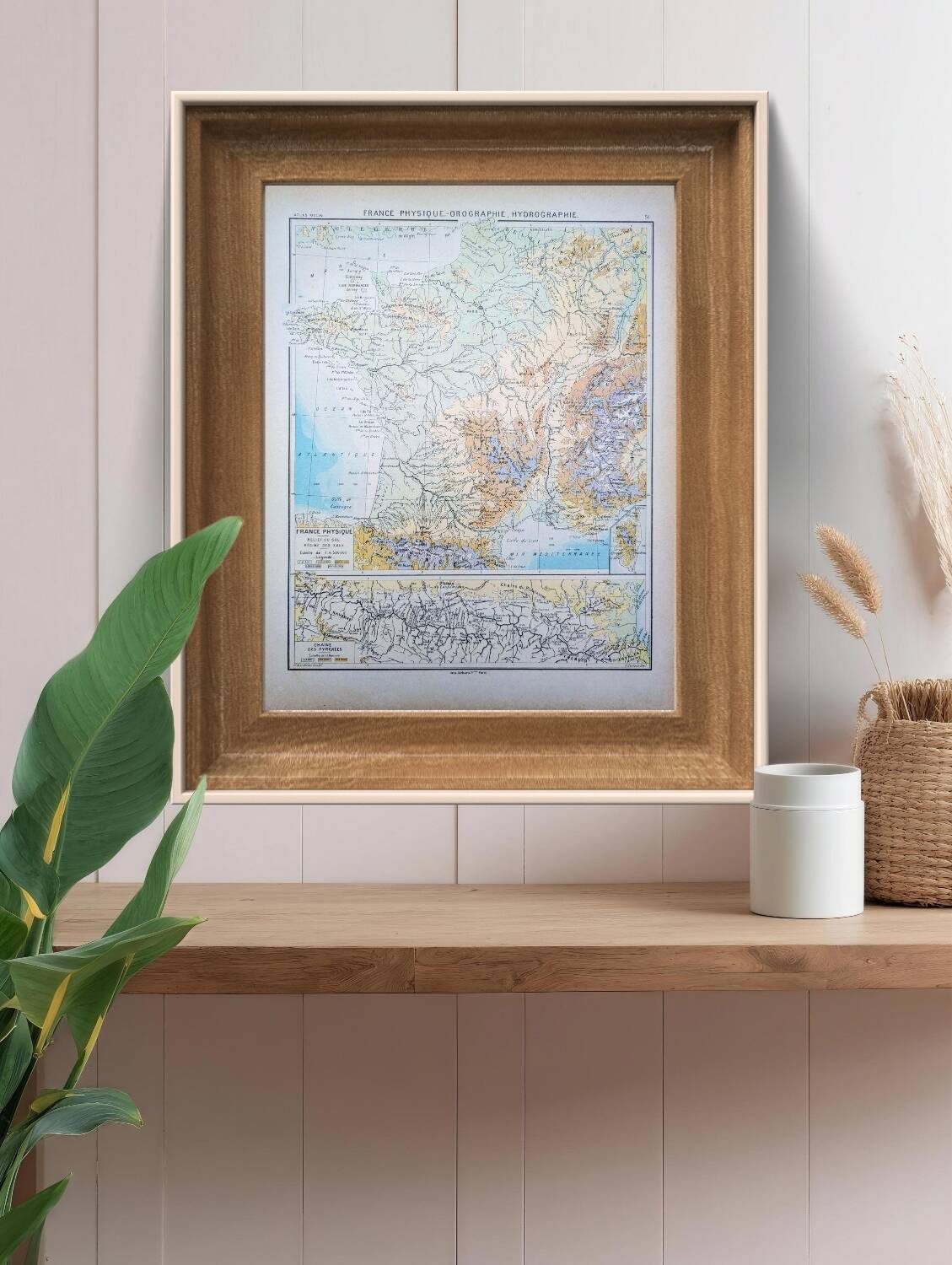 Physical map of France, original printed in 1896