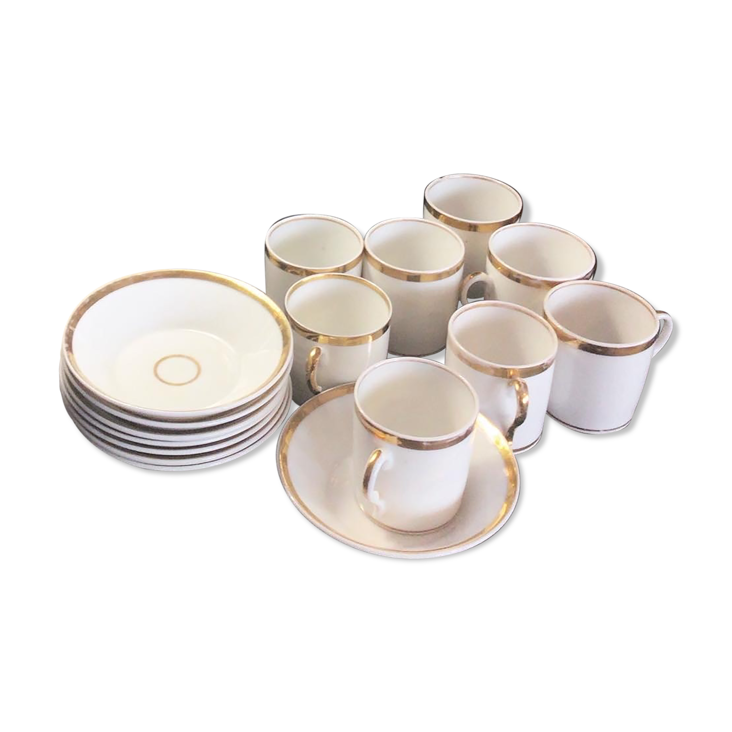 Lot of eight coffee cups and under cups