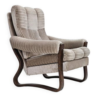 Années 1970, chaise longue danoise, très bon état d'origine, velours côtelé.