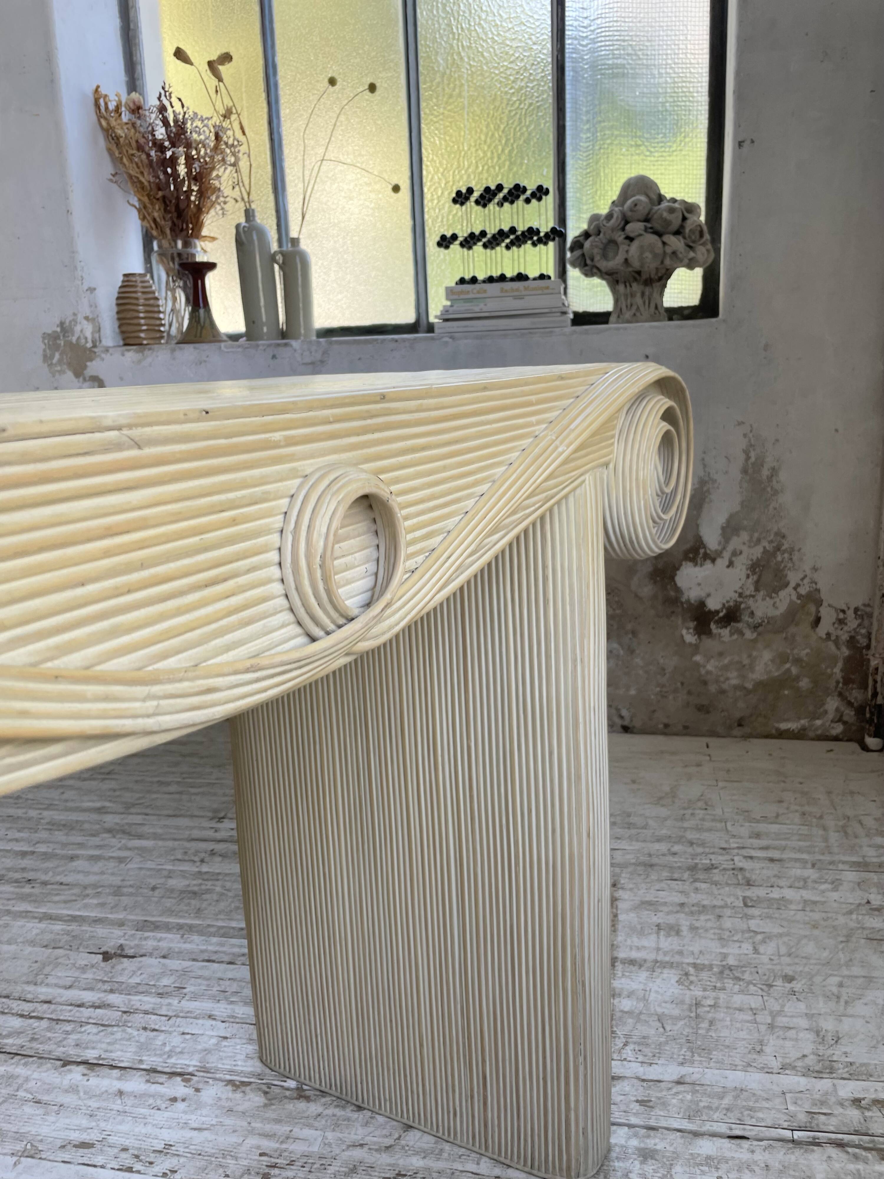 70s console in tropicalist rattan