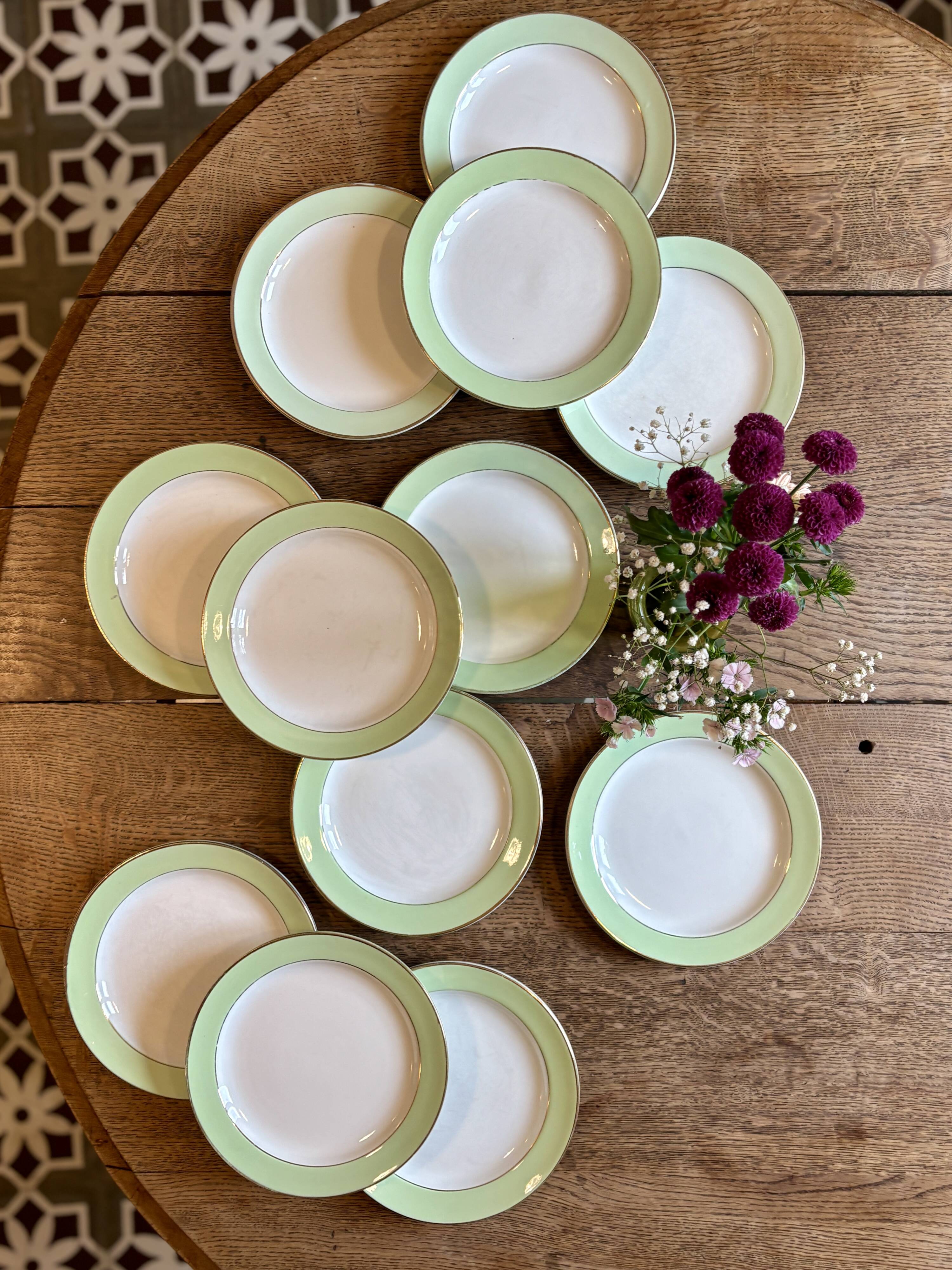 Set of 12 mint and gold dessert plates - L'amandinoise