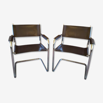 Leather and steel armchairs