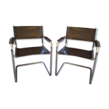 Leather and steel armchairs