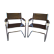Leather and steel armchairs