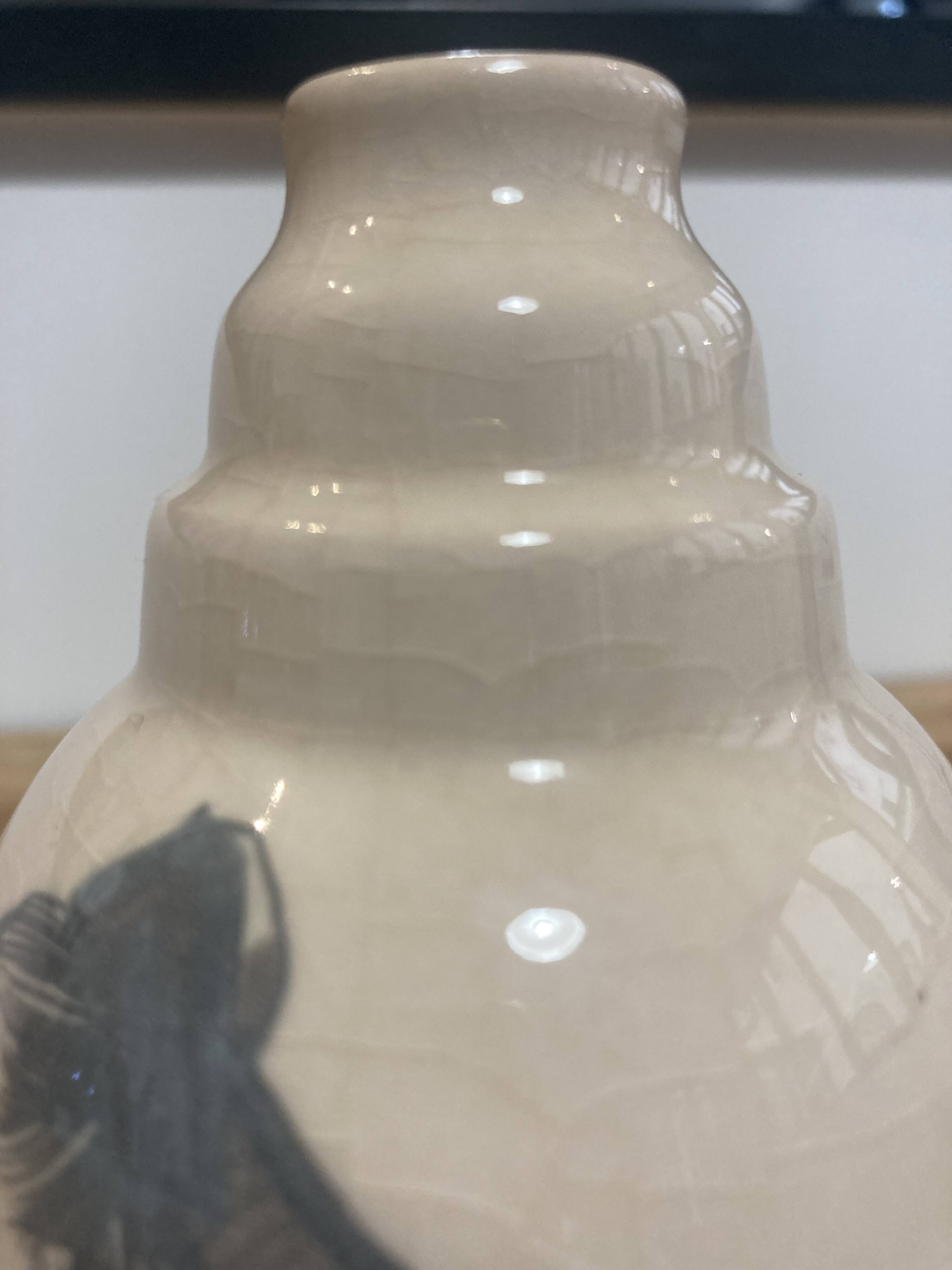 Small cracked ceramic art deco vase signed Cazalas