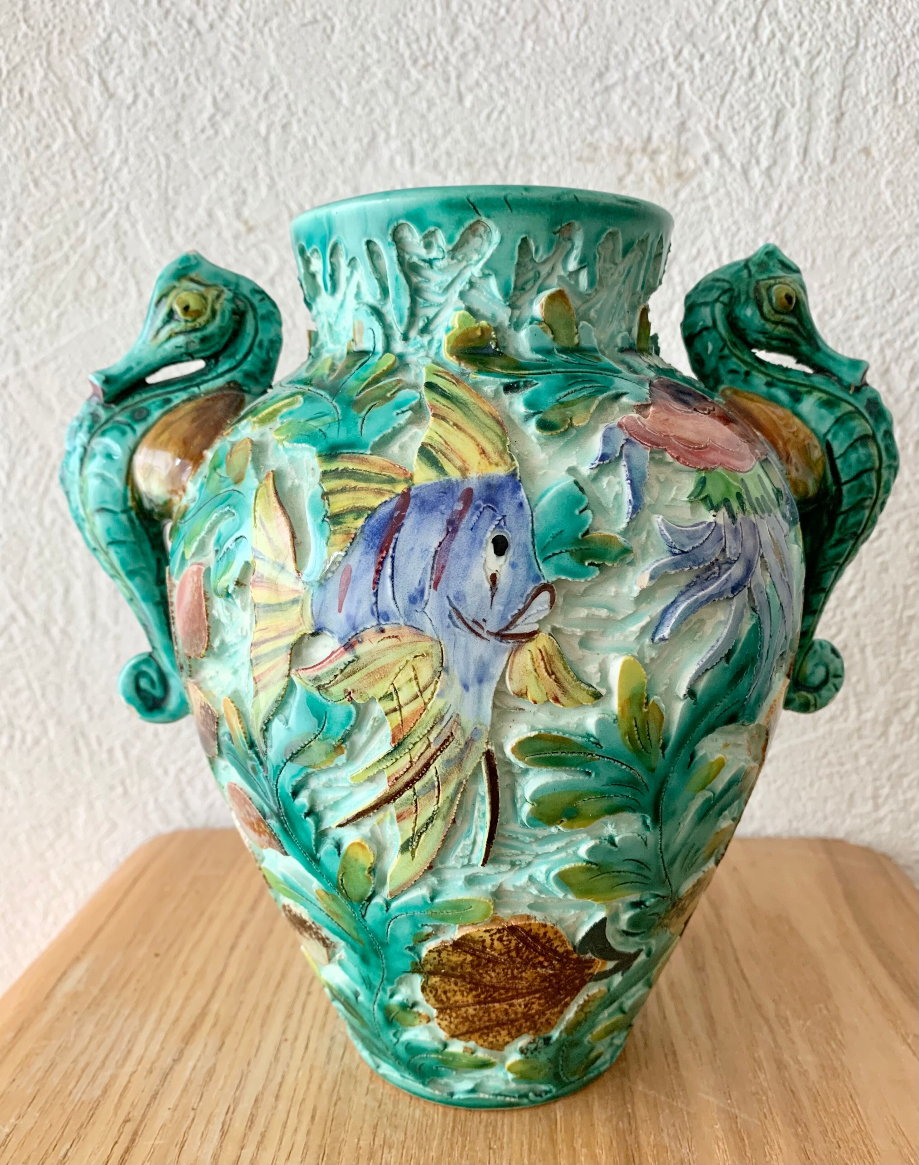 Spanish ceramic vase aquatic decoration