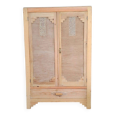 Parisian Art Deco wardrobe in stripped natural wood – floral patterns