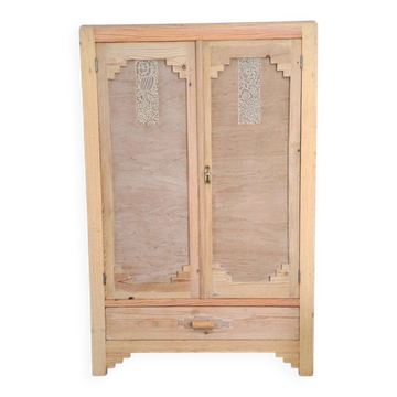 Parisian wardrobe in Art Deco style made of stripped natural wood – floral patterns